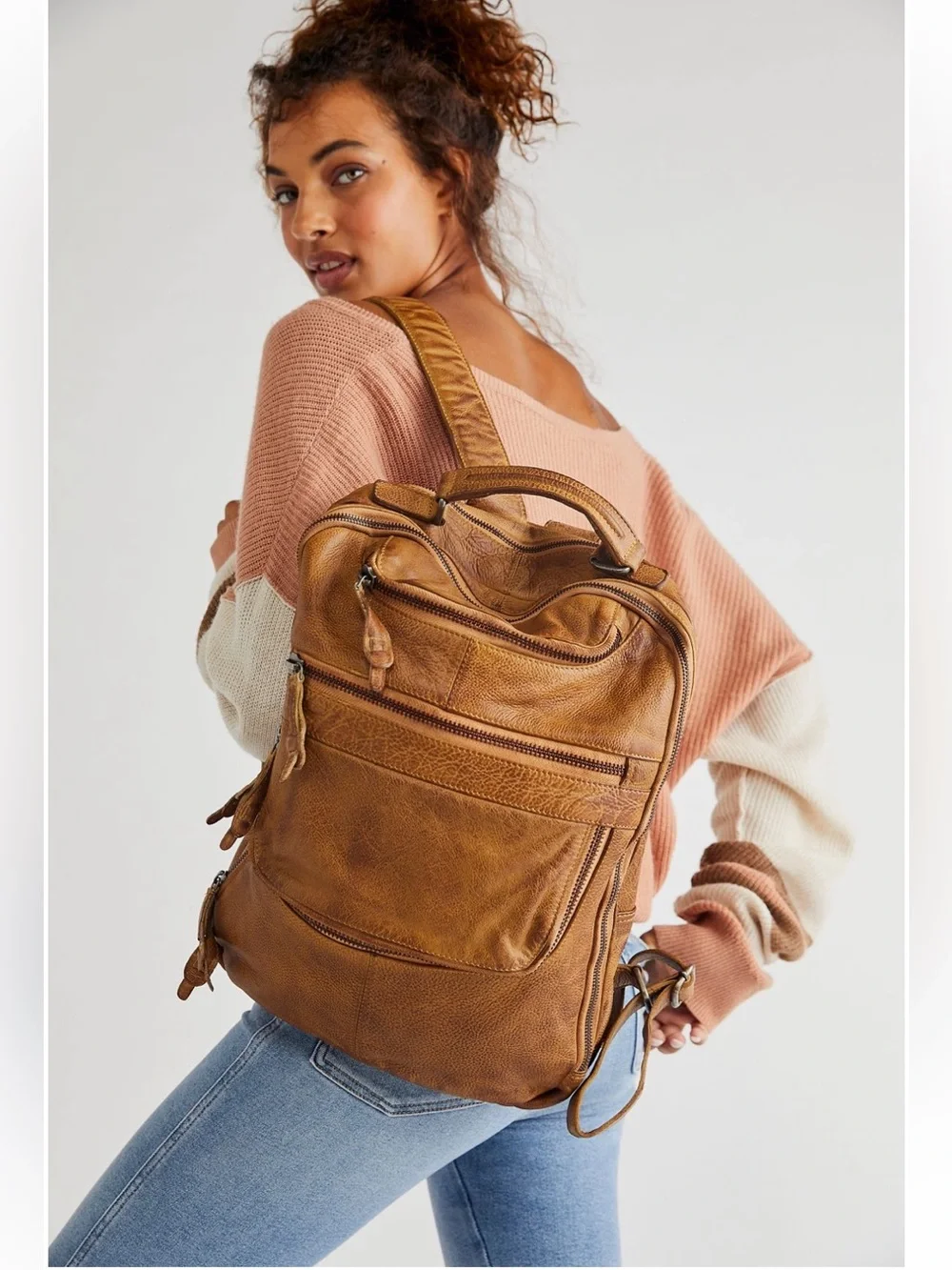 Free People East End Leather Backpack. Sand Color New!!